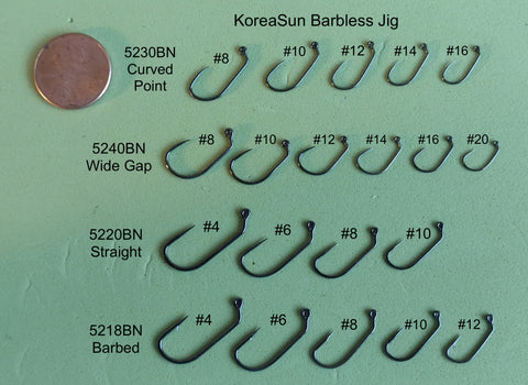 sizes of 4 models KoreaSun Barbless Jig hooks