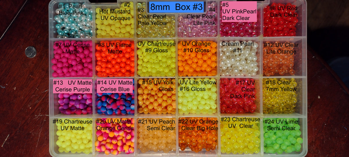 10mm & 8mm Beads: Glow, UV, Pearl, Clear, Semi Clear, Matte. Gloss – Eggman  Flies & Supplies