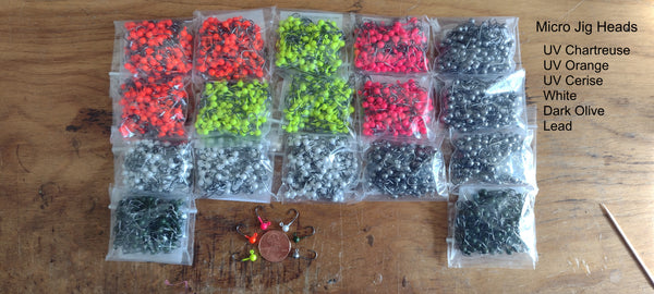Micro Jig Heads size 12, $2.50 10packs 5 colors.