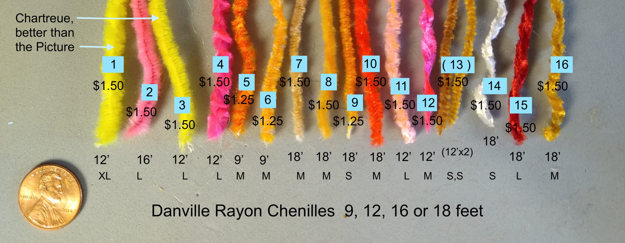 Danville Rayon Chenilles 16 sizes, colors