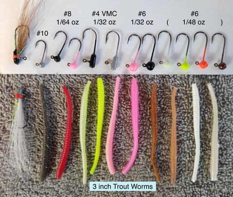 3 in Trout Worms, Jig Heads to fit